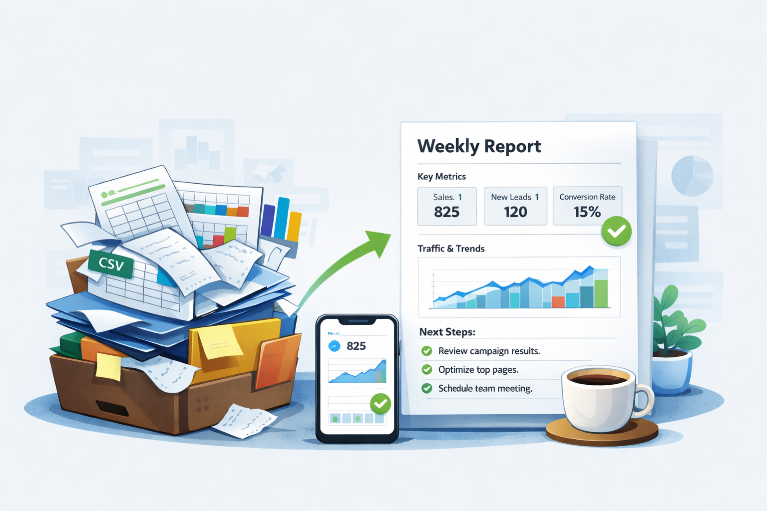 From messy spreadsheets to a clear weekly report with next steps